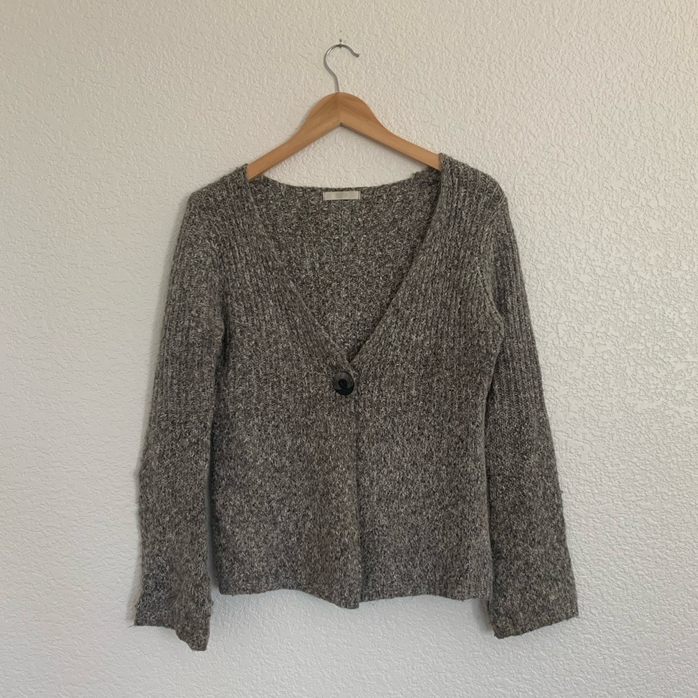 Women's V-Neck Textured Button Cardigan Sweater - Gray